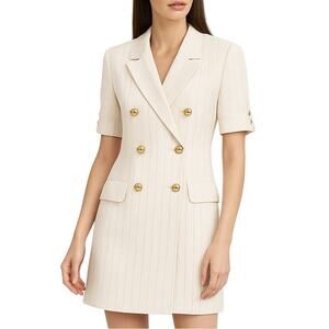 Atrium Vintage White Sailor Dress Gold Buttons Formal Midi Dress Medium